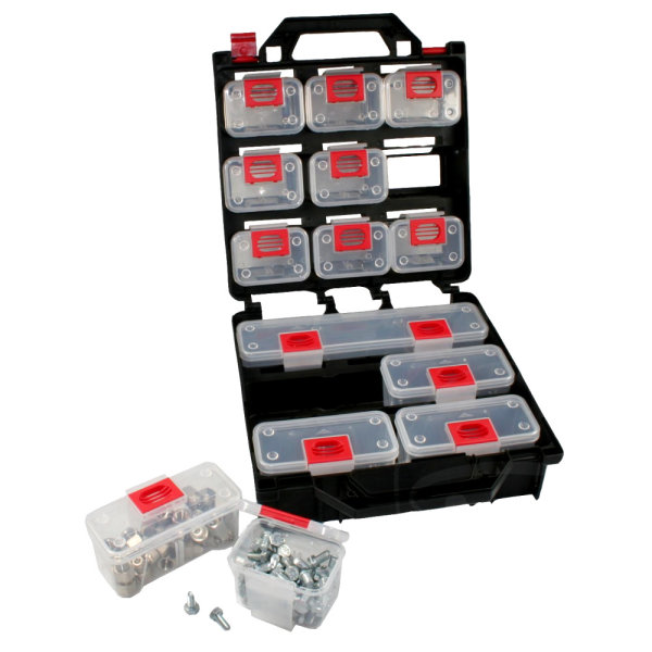 Koffer Sortimentskasten 14 herausnehmbare Sortierboxen mit G&uuml;rtelclip