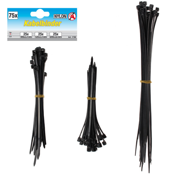 Kabelbinder Sortiment schwarz 100 - 200 mm 75 tlg.